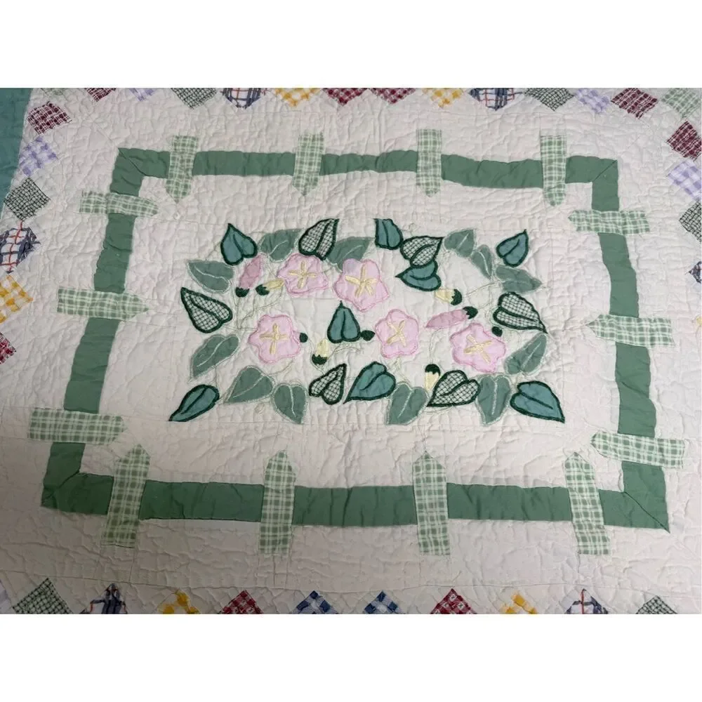 Quilted Floral with Green Fence Standard Pillow Sham 23